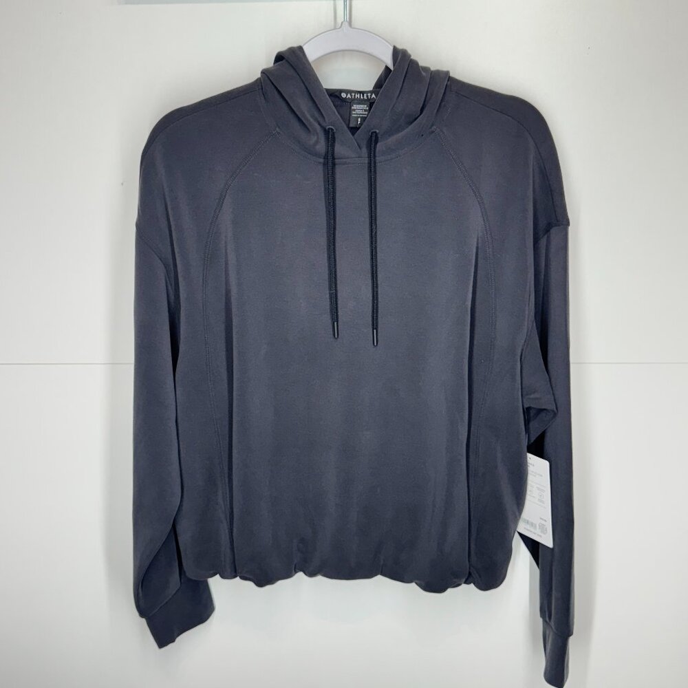 NWT Athleta Seasoft Bubble Hem Hoodie Sweatshirt in Black - Picture 4 of 11
